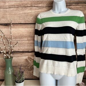 Brooks Brothers Stripes Cotton Blend Sweater Sz XS White/Blue/Green/Metallic